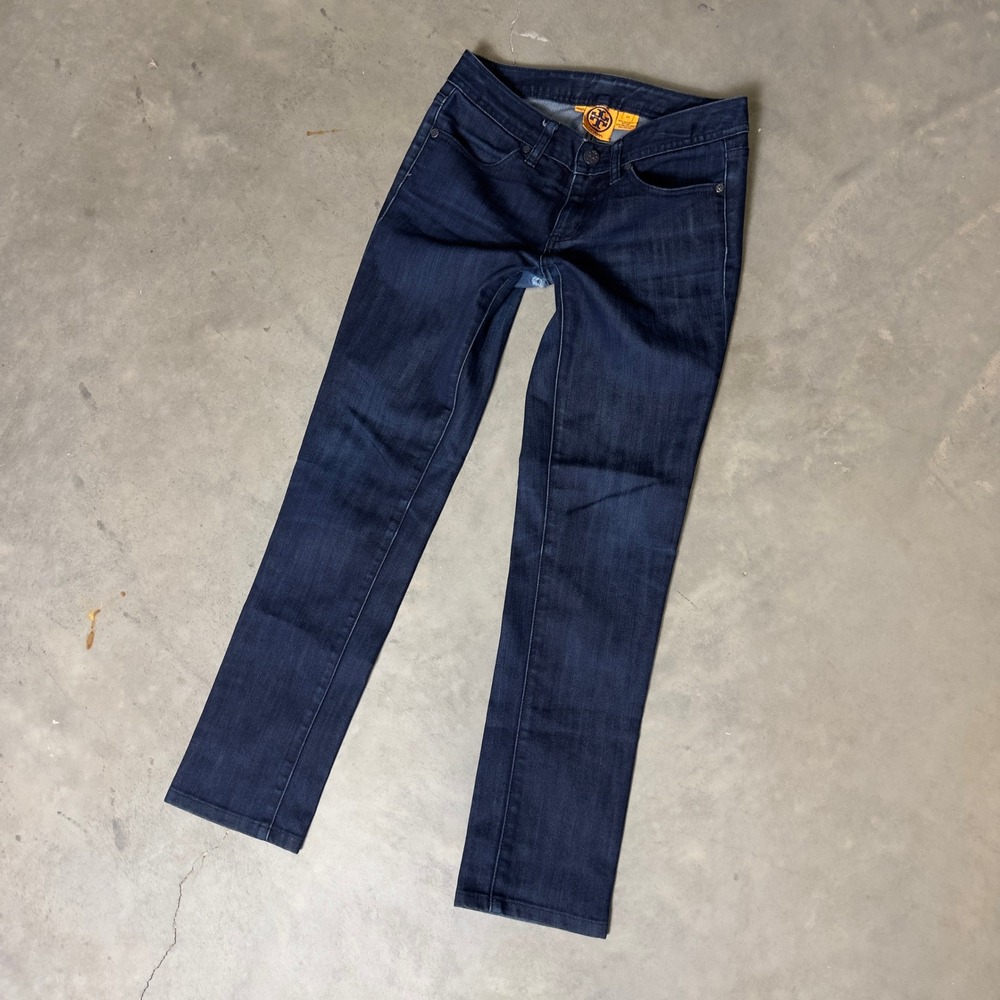 Tory Burch Super Skinny Jean Womens 25 Dark Indigo Blue Logo Pocket Designer